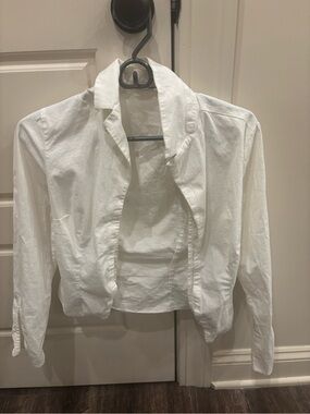 Abercrombie & Fitch White Cropped Open-Front Blazer